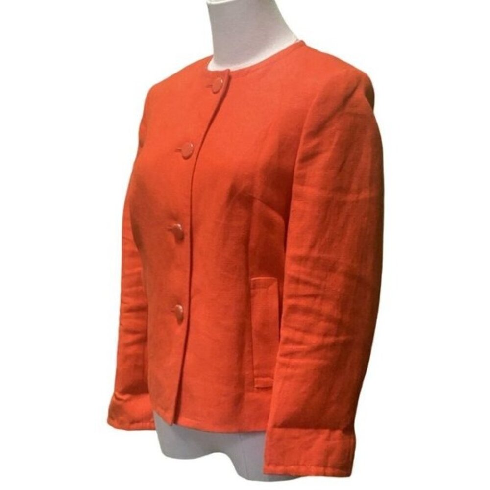 Talbots Bright Orange 100% Lined Cropped Button Front Blazer Size 6P - Picture 2 of 6